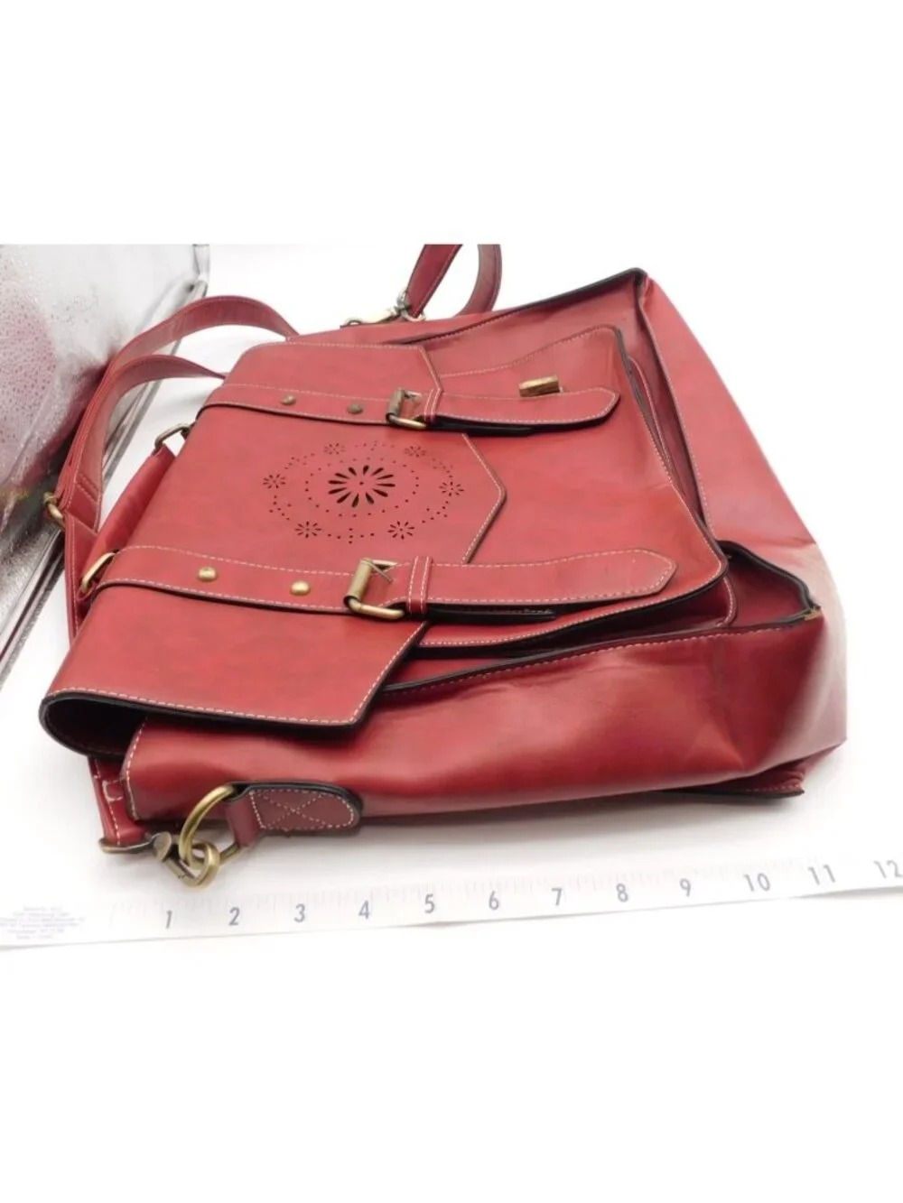 EcoSusi Professor Laptop Bag Satchel Briefcase Red Vegan Leather Crossbody - Picture 11 of 12